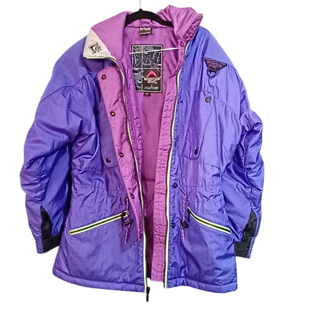 Mountain Goat Vintage Retro Purple Lime Green Puffer Snow Jacket  Women's M